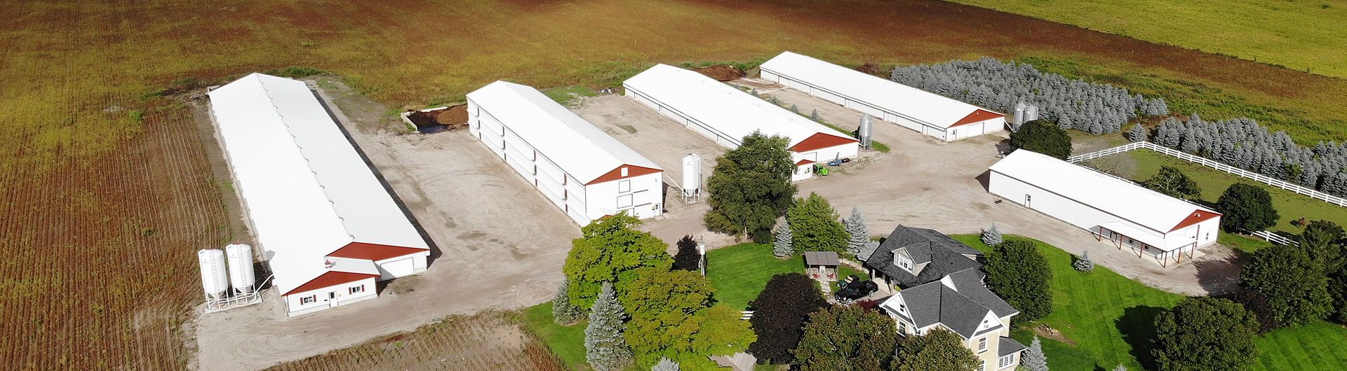 Aerial shot farm buildings